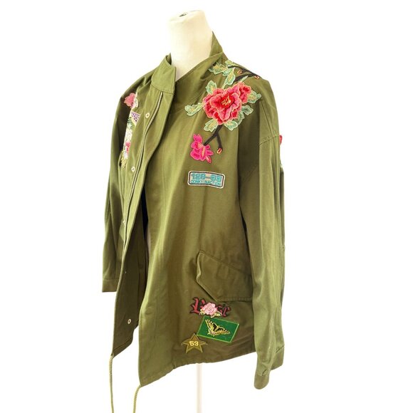 Zara Woman Embroidered Military Jacket with Floral and Bird Patches Size M - Picture 1 of 11